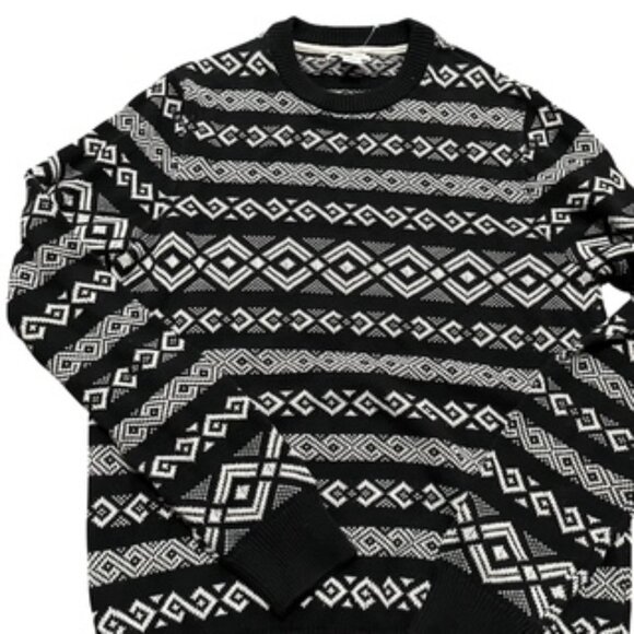NEW William Rast Sweater Men’s Medium Black & White Cotton Geometric - Picture 1 of 12